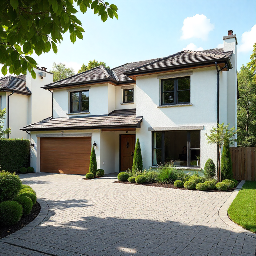 Modern family home with a new block-paved driveway in Faversham, surrounded by greenery.